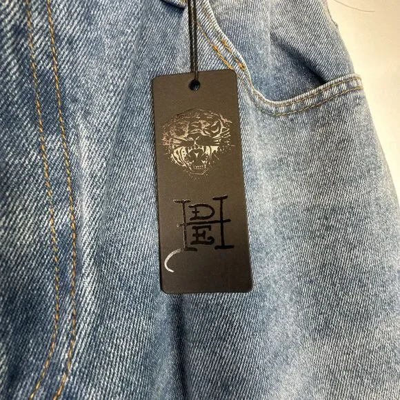 Ed Hardy Embroidered Heart Wide Leg Jeans Retro skater Denim 32 NWT - Picture 5 of 16